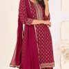 Red Rayon Lace Embroidery Work Salwar Suit