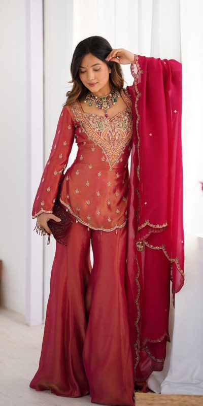 NSR 852 Red Simar Silk With Embroidery Work with Full Sleeve Salwar Suit in . Now at just ₹2099. Delivery 4-6 Working Days. Shop n | Casual Suits, Jump Suits, Creative suits, Designer Suits, Palazzo Suits, Party Wear Suits, Patiala Suits, Salwar suit, Straight Suits