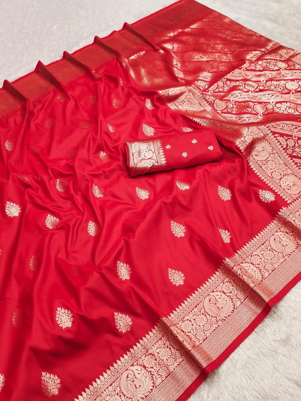 Red Soft Banarasi Cotton Silk Zari Work Saree