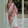 Red Soft Cotton Lace Work Digital Print Saree