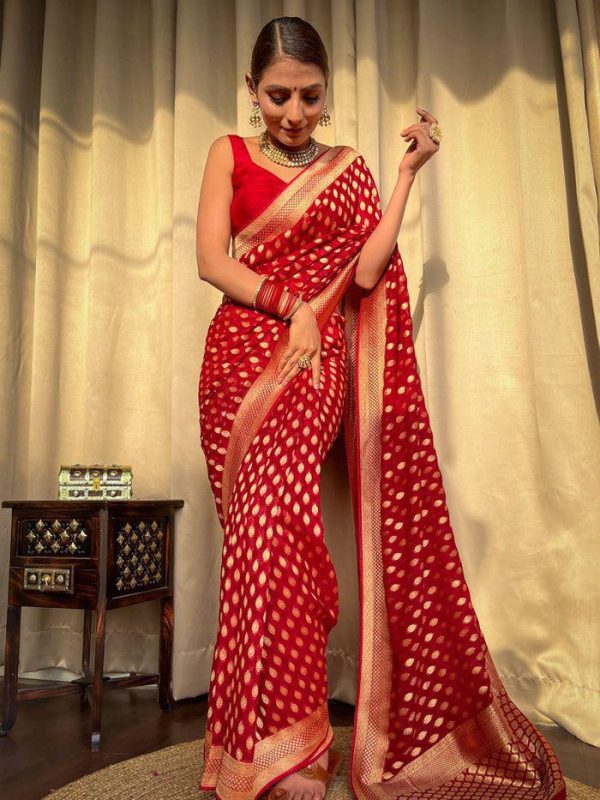KP 5083 Red Soft Lichi Silk Perfect for Wedding, Party, Family Gatherings, Sangeet, Diwali Cloth. Saree. Get it for ₹1399. Delivery 4-6 Working Days. | Embroidered Sarees, Bollywood Sarees, Creative Sarees, Designer Sarees, Ethnic Saree, Modern Digital sarees, Party Wear Sarees, Sarees