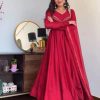 VLM 238 Red in Star Georgette. Lace Work Gown Wedding, Party, Festive, Events at ₹1999 only. Delivery 4-6 Working Days. Shop now. | Bollywood Gowns, Creative Gowns, Designer Gowns, Embroidered Gowns, Gowns, Party Wear Gowns