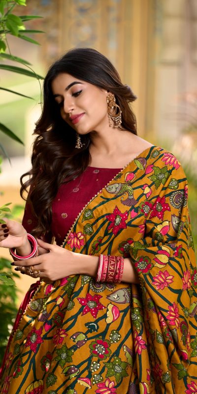 LNB 1219 Red Tasar Silk With Gotta Patti Work & Kalamkari Print Lehenga Choli . Best Price ₹2449. Delivery 4-6 Working Days. Shop now. | Creative Lehenga, Bollywood Lehenga, Designer Lehenga, Embroidered Lehenga, Lehenga, Party Wear Lehenga