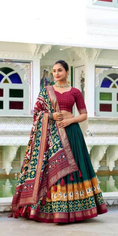LNB 1219 Red Tasar Silk With Gotta Patti Work & Kalamkari Print Lehenga Choli . Best Price ₹2449. Delivery 4-6 Working Days. Shop now. | Creative Lehenga, Bollywood Lehenga, Designer Lehenga, Embroidered Lehenga, Lehenga, Party Wear Lehenga