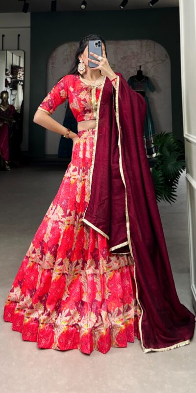 LNB 1032 Red Tussar Silk With Lace Work & Sequins Work Lehenga Choli. Now at just ₹1799. Delivery 4-6 Working Days. Shop now. | Creative Lehenga, Bollywood Lehenga, Designer Lehenga, Embroidered Lehenga, Lehenga, Party Wear Lehenga