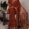 Rust Crepe With Printed Saree
