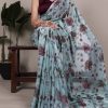 Sea Green Lurex Brasso Floral Saree