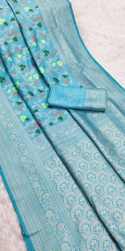 Sky Blue Khaddi Pashmina Zari Work Saree