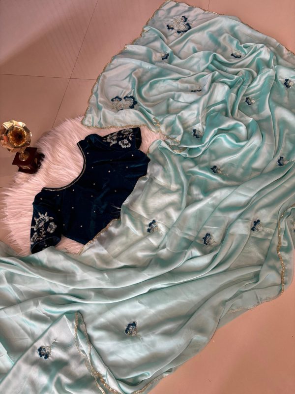 Sky Blue Rangoli Silk Lace Resham Work Saree