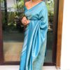 Sky Blue Soft Lichi Silk Lace Work Saree
