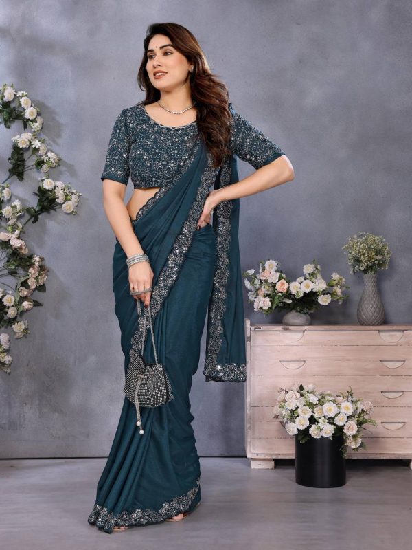 BT 12 Teal Blue Soft Star Georgette Silk with Embroidery Work & Mirror Work Saree . Exclusive Offer ₹1999. Delivery 4-6 Working Days. Shop now. | Embroidered Sarees, Bollywood Sarees, Creative Sarees, Designer Sarees, Ethnic Saree, Modern Digital sarees, Party Wear Sarees, Sarees