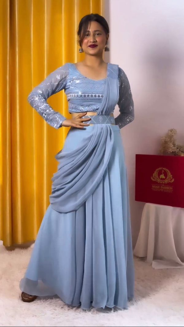 Teal Faux Georgette With Sequins Work Salwar Suit