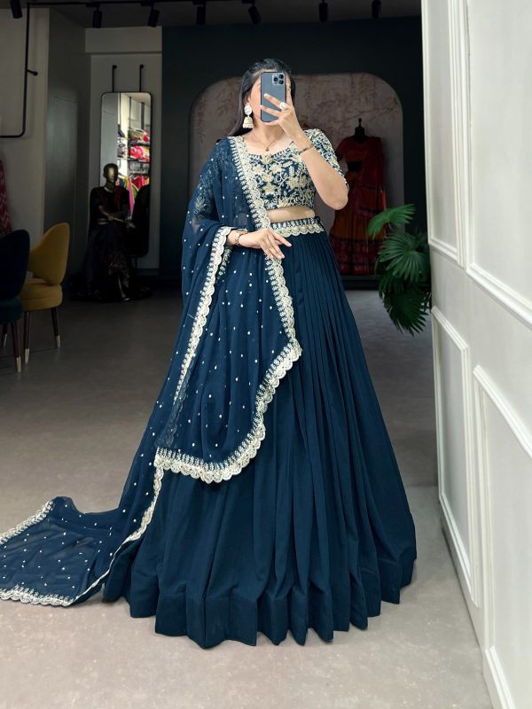 Teal Georgette Sequins Work Lehenga Choli
