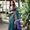 Teal Lichi Silk Jacquard Border Saree