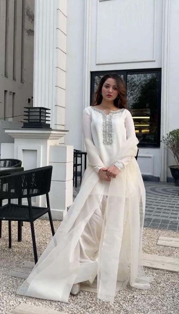 SRK 5252 White Faux Georgette Embroidery Work & Bead Work Salwar Suit . Wedding, Party, Festive, Events, Now at just ₹1499 | Casual Suits, Jump Suits, Creative suits, Designer Suits, Palazzo Suits, Party Wear Suits, Patiala Suits, Salwar suit, Straight Suits