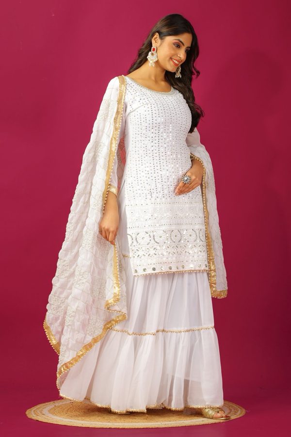 SR 1671 White Georgette Salwar Suit Perfect for Wedding, Party, Cultural Events, Temple Visit, Lohri Now at just ₹1799. Delivery 4-6 Working Days. | Casual Suits, Jump Suits, Tops & Bottoms, Track Suits, Trendy Wear, Creative suits, Designer Suits, Palazzo Suits, Party Wear Suits, Patiala Suits, Salwar suit, Straight Suits