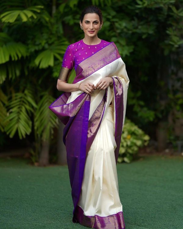 White Soft Lichi Silk Cloth Lace Border Work Saree
