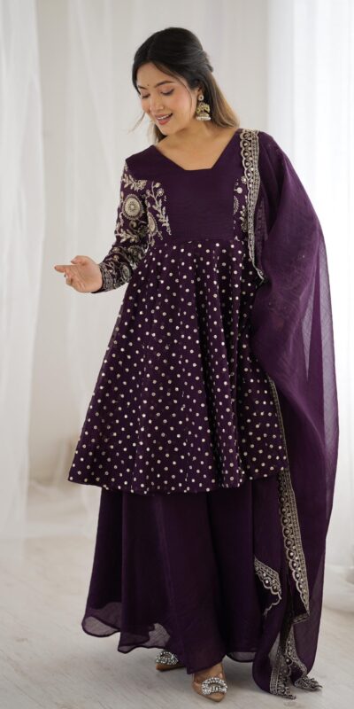 ZSR 3134 Wine Crunchy Silk Salwar Suit Perfect for Wedding, Party, Sangeet, Anniversary, Housewarming Introductory Price ₹2399. Delivery 4-6 | Casual Suits, Jump Suits, Creative suits, Designer Suits, Palazzo Suits, Party Wear Suits, Patiala Suits, Salwar suit, Straight Suits