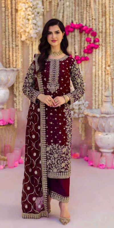 SRK 5238 Wine Faux Georgette With 5mm Embroidery Sequence Work with Beads Work Wedding, Party, Festive, Events, 4-6 Working Days At 2399 | Casual Suits, Jump Suits, Creative suits, Designer Suits, Palazzo Suits, Party Wear Suits, Patiala Suits, Salwar suit, Straight Suits