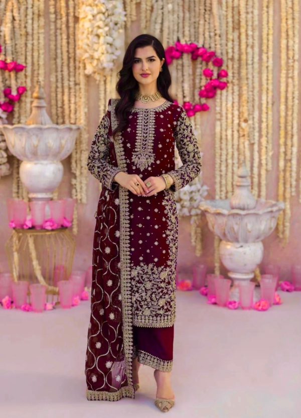 SRK 5238 Wine Faux Georgette With 5mm Embroidery Sequence Work with Beads Work Wedding, Party, Festive, Events, 4-6 Working Days At 2399 | Casual Suits, Jump Suits, Creative suits, Designer Suits, Palazzo Suits, Party Wear Suits, Patiala Suits, Salwar suit, Straight Suits