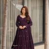 Wine Faux Georgette Embroidery Work Salwar Suit
