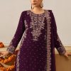 Wine Faux Georgette Lace Work Salwar Suit