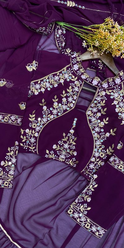 BE 280 Wine Georgette Lehenga Saree Perfect for Wedding, Party, Cultural Events, Housewarming, Ganesh Chaturthi . Affordable Price ₹2399. Delivery 4- | Creative Lehenga, Bollywood Lehenga, Designer Lehenga, Embroidered Lehenga, Lehenga, Party Wear Lehenga