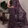 Wine Lurex Brasso Floral Saree