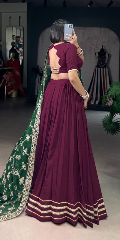 LNB 1692 Wine Pure Rayon Embroidery Work & Sequins Work Lehenga Choli in . Now at just ₹3199. Delivery 4-6 Working Days. Shop now. | Creative Lehenga, Bollywood Lehenga, Designer Lehenga, Embroidered Lehenga, Lehenga, Party Wear Lehenga