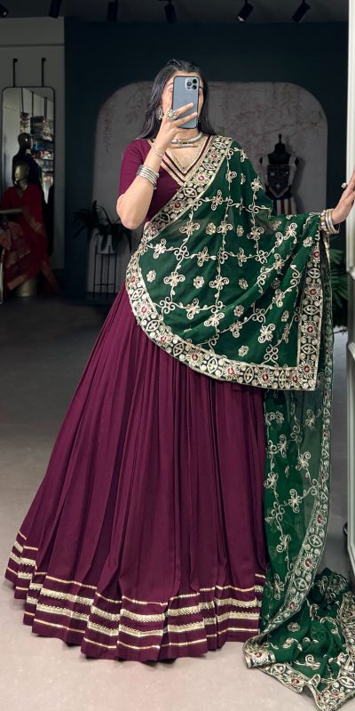 LNB 1692 Wine Pure Rayon Embroidery Work & Sequins Work Lehenga Choli in . Now at just ₹3199. Delivery 4-6 Working Days. Shop now. | Creative Lehenga, Bollywood Lehenga, Designer Lehenga, Embroidered Lehenga, Lehenga, Party Wear Lehenga