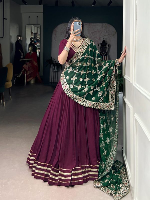 LNB 1692 Wine Pure Rayon Embroidery Work & Sequins Work Lehenga Choli in . Now at just ₹3199. Delivery 4-6 Working Days. Shop now. | Creative Lehenga, Bollywood Lehenga, Designer Lehenga, Embroidered Lehenga, Lehenga, Party Wear Lehenga
