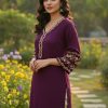 Wine Rayon Embroidery Work Kurti