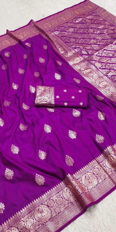 Wine Soft Banarasi Cotton Silk Zari Work Saree