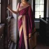 Wine Soft Lichi Silk Jacquard Border Saree