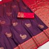 Wine Soft Silk Zari Lace Work Saree