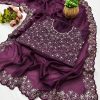 Wine Star Georgette Silk Embroidery Work Saree