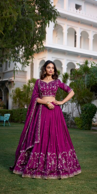 LNB 1404 Wine Vichitra Silk Sequins Work Embroidery Work Lehenga Choli Best Price ₹2999. Delivery 4-6 Working Days. Shop now. | Creative Lehenga, Bollywood Lehenga, Designer Lehenga, Embroidered Lehenga, Lehenga, Party Wear Lehenga