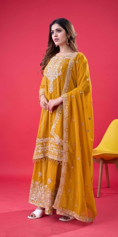 SR 1688 Yellow Faux Georgette with Lace Work & Embroidery Work. Salwar Suit Introductory Price ₹1949. Delivery 4-6 Working Days. Shop now. | Casual Suits, Jump Suits, Creative suits, Designer Suits, Palazzo Suits, Party Wear Suits, Patiala Suits, Salwar suit, Straight Suits