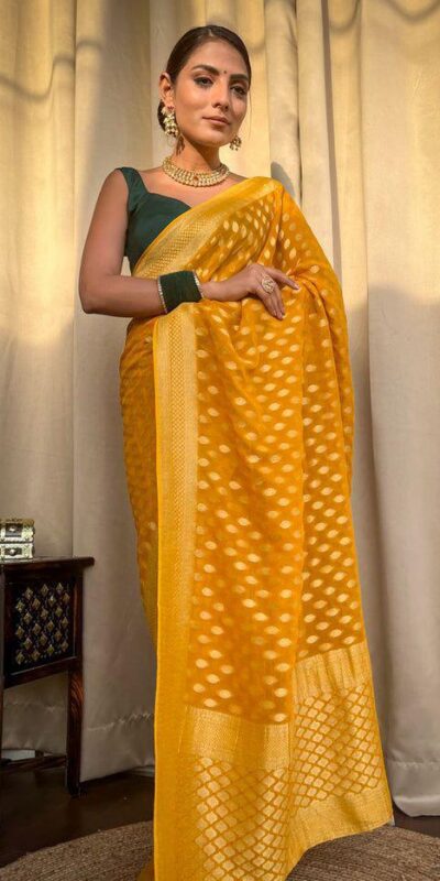 KP 5083 Yellow Soft Lichi Silk Perfect for Wedding, Party, Family Gatherings, Sangeet, Diwali Cloth. Saree. Get it for ₹1399. Delivery 4-6 Working Days. | Embroidered Sarees, Bollywood Sarees, Creative Sarees, Designer Sarees, Ethnic Saree, Modern Digital sarees, Party Wear Sarees, Sarees