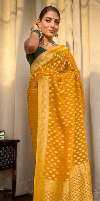 KP 5083 Yellow Soft Lichi Silk Perfect for Wedding, Party, Family Gatherings, Sangeet, Diwali Cloth. Saree. Get it for ₹1399. Delivery 4-6 Working Days. | Embroidered Sarees, Bollywood Sarees, Creative Sarees, Designer Sarees, Ethnic Saree, Modern Digital sarees, Party Wear Sarees, Sarees