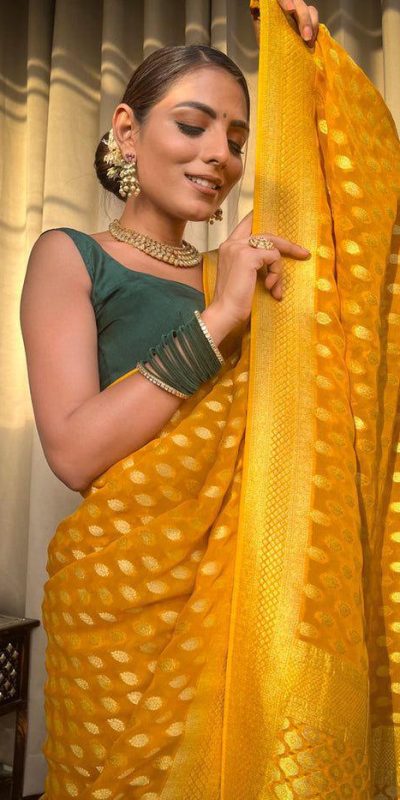 KP 5083 Yellow Soft Lichi Silk Perfect for Wedding, Party, Family Gatherings, Sangeet, Diwali Cloth. Saree. Get it for ₹1399. Delivery 4-6 Working Days. | Embroidered Sarees, Bollywood Sarees, Creative Sarees, Designer Sarees, Ethnic Saree, Modern Digital sarees, Party Wear Sarees, Sarees