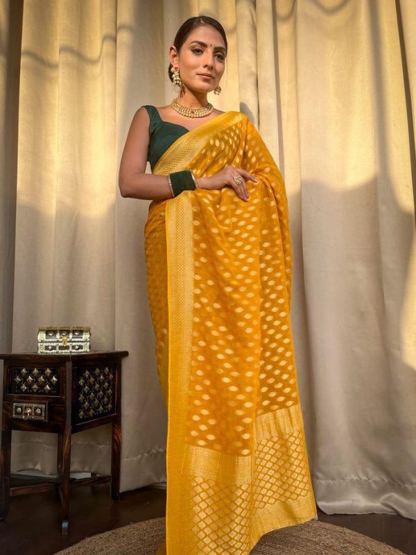 KP 5083 Yellow Soft Lichi Silk Perfect for Wedding, Party, Family Gatherings, Sangeet, Diwali Cloth. Saree. Get it for ₹1399. Delivery 4-6 Working Days. | Embroidered Sarees, Bollywood Sarees, Creative Sarees, Designer Sarees, Ethnic Saree, Modern Digital sarees, Party Wear Sarees, Sarees