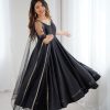 Black Roman Silk Chanderi Mirror Work Gown