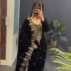 Black Viscose Velvet With Embroidery Work Salwar Suit
