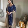 Blue Faux Georgette Sequence Moti Work Salwar Suit