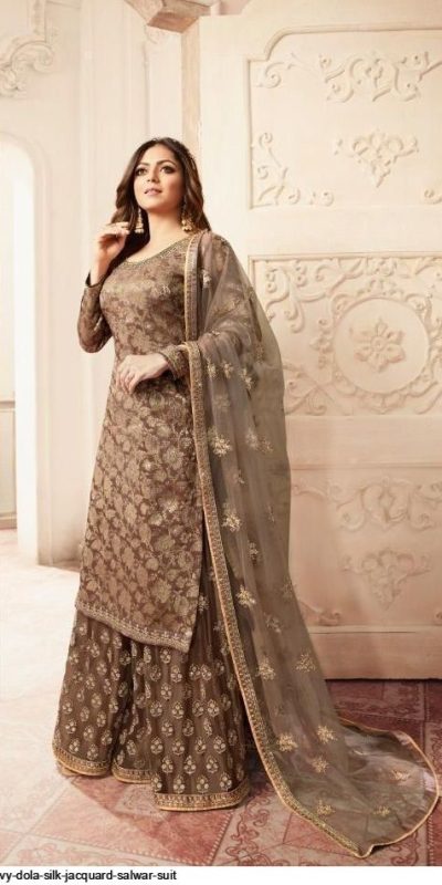 FC L.t 5401 Brown Color Jacquard Silk Georgette Diamond Sharara Suit Wedding, Party, Festive Expected Delivery 4-6 Working Days  @2999/- | Casual Suits, Jump Suits, Creative suits, Designer Suits, Palazzo Suits, Party Wear Suits, Patiala Suits, Salwar suit, Straight Suits