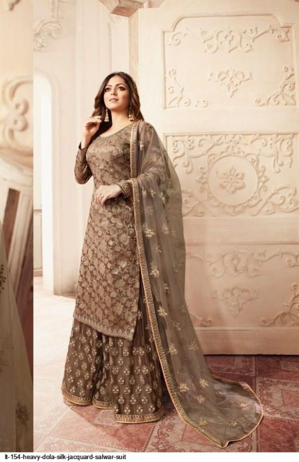 FC L.t 5401 Brown Color Jacquard Silk Georgette Diamond Sharara Suit Wedding, Party, Festive Expected Delivery 4-6 Working Days  @2999/- | Casual Suits, Jump Suits, Creative suits, Designer Suits, Palazzo Suits, Party Wear Suits, Patiala Suits, Salwar suit, Straight Suits
