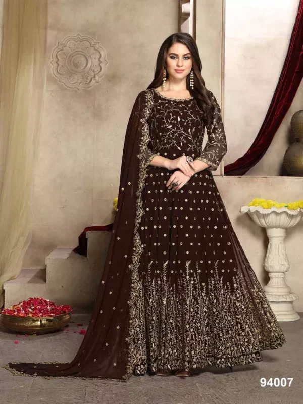  FC 94001 Brown Color Georgette Multi Thread Zari Stich Anarkali Suit Wedding, Party, Festive events, etc. Expected Delivery  4-6 Working Days @2399/- | Anarkali Suits, Bollywood Anarkali, Creative-Anarkali, Designer Anarkali, Embroidered Anarkali, Party Wear Anarkali