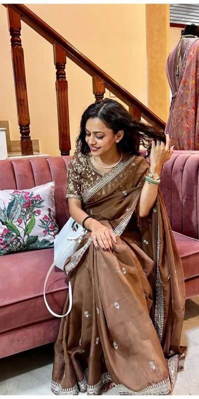 AC MAGIC CIRCLE Brown Soft Organza Saree Perfect for Wedding, Party, Haldi, Festival Celebrations, Diwali – . Grab it for ₹2099. Delivery 4-6 Working Days | Creative Sarees, Embroidered Sarees, Bollywood Sarees, Designer Sarees, Ethnic Saree, Modern Digital sarees, Party Wear Sarees, Sarees