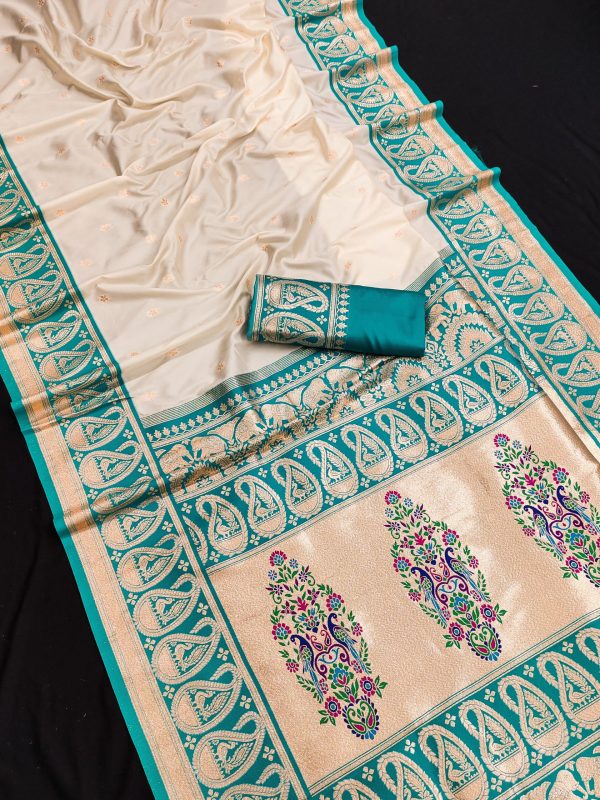 MB 1213 Firozi Color Banarasi Saree with Zari Work & Lace Work. Wedding, Party, Festive, Events, Festive Deal ₹2099. Delivery 4-6 Working Days. Shop now. | Creative Sarees, Embroidered Sarees, Bollywood Sarees, Designer Sarees, Ethnic Saree, Modern Digital sarees, Party Wear Sarees, Sarees